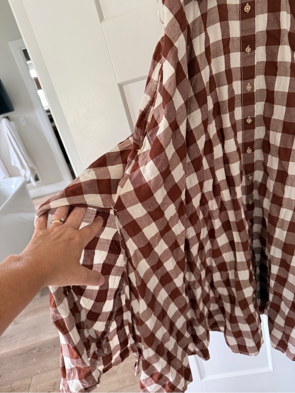 Free People Brown & Cream Gingham Tie-Back Midi Dress - Picture 2 of 7